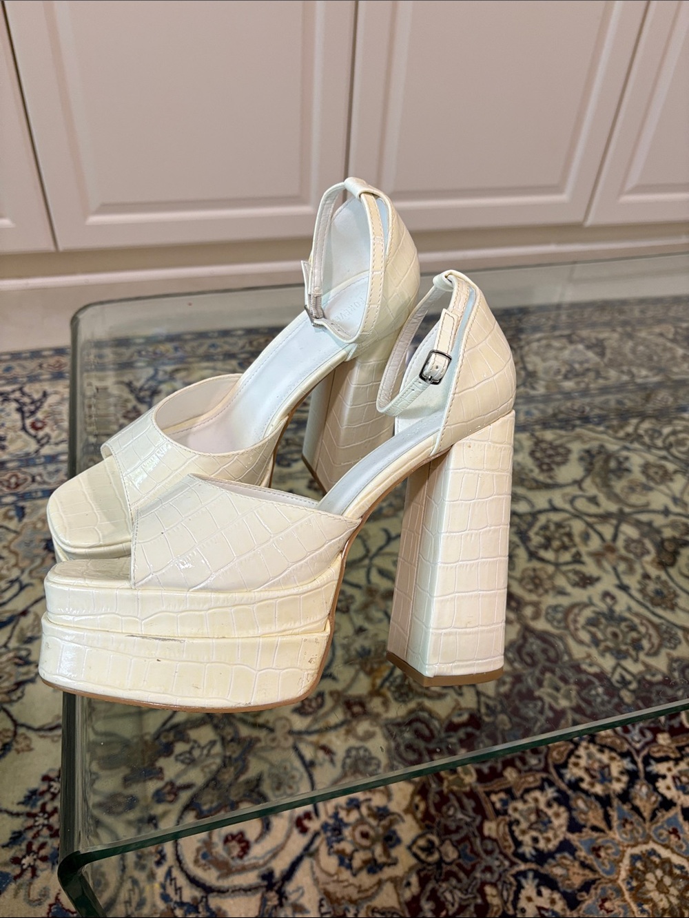 Forever 21 Cream Croc-Embossed Platform Block Heels